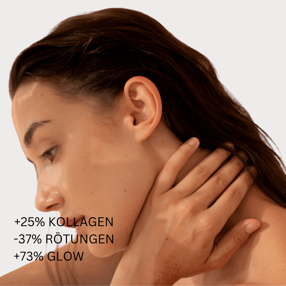 LED Lichttherapie Gesichtsmaske, Rotlichtherapie Silikon, Augenpads, Bänder, face mask, red light therapy, Frau mit glowing skin, Hautpflege, skincare