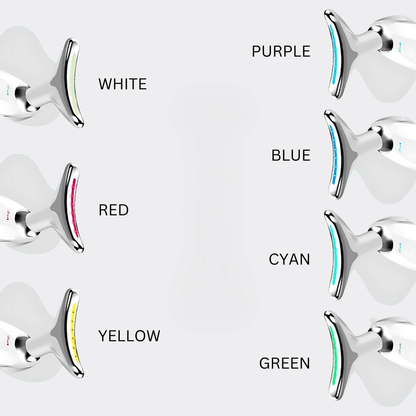 EMS Face Lifting Gerät mit LED-Lichttherapie in Farben Weiß, Rot, Gelb, Lila, Blau, Cyan, Grün für Hautstraffung und Hautpflege.