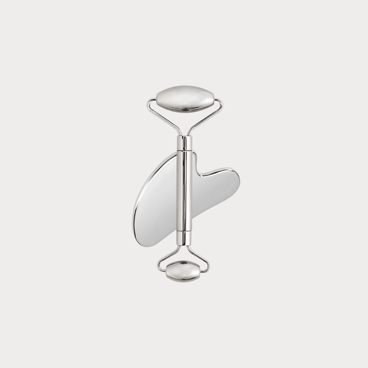 Roller & Schaber Set, Gua Sha, Edelstahl, silver Edition, Gesichtsroller, Gua Sha Schaber